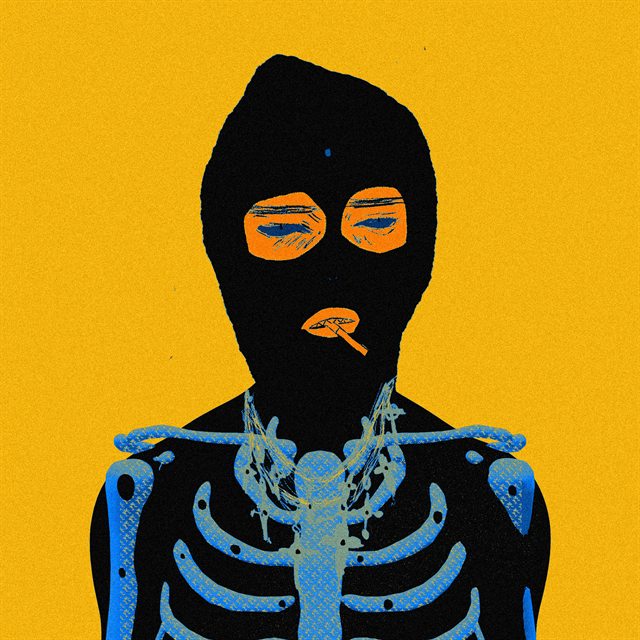 NTS masked character on a yellow background